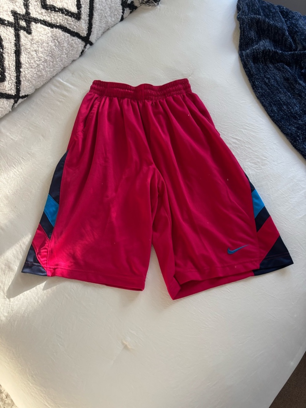 Nike Raspberry Red Men's Athletic Shorts with Blue Accents
